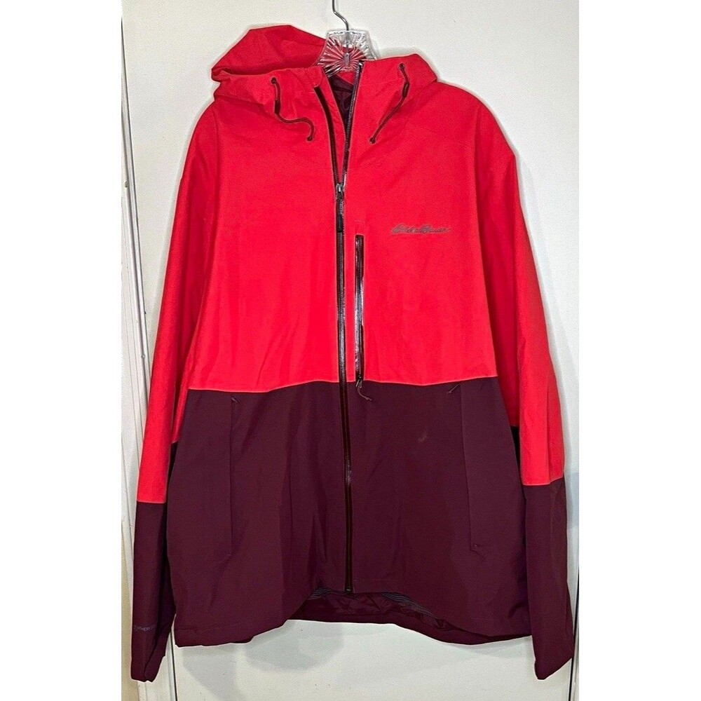 Eddie Bauer Men's 2XL Red/Burgundy Hooded Ski Jacket Full Zip Zipped Pocket Flaw